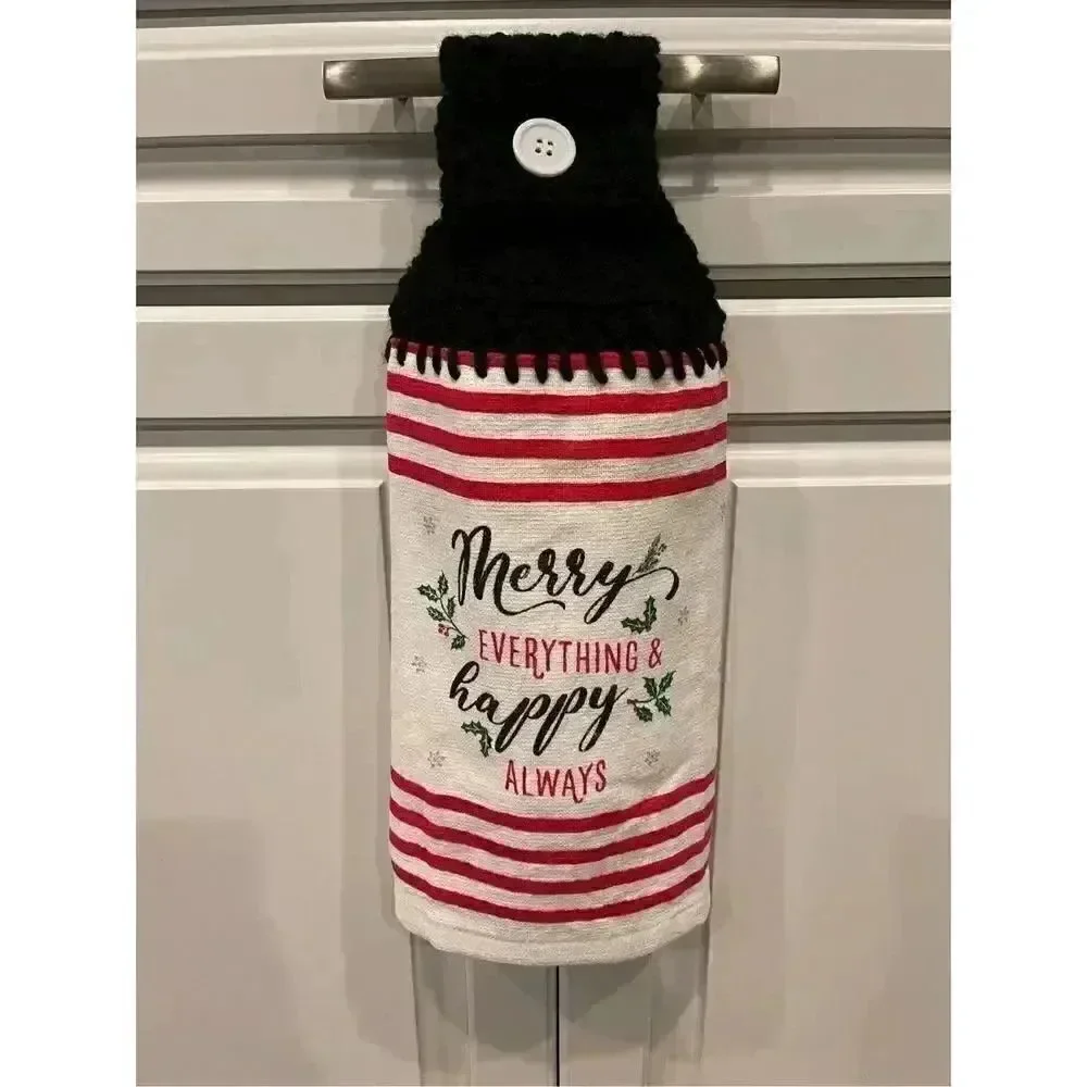 Crochet Top Kitchen Towel- Merry Everything & Happy Always